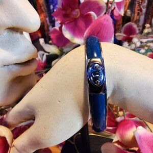 Near flawless Fossil Enamel Teal Blue color hinged bangle bracelet